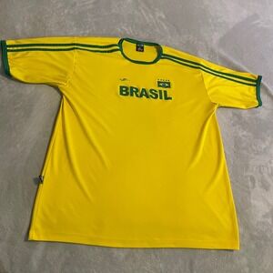 Vintage Brasil Soccer Jersey Mens XL Yellow Green Brazil Football Shirt Elite